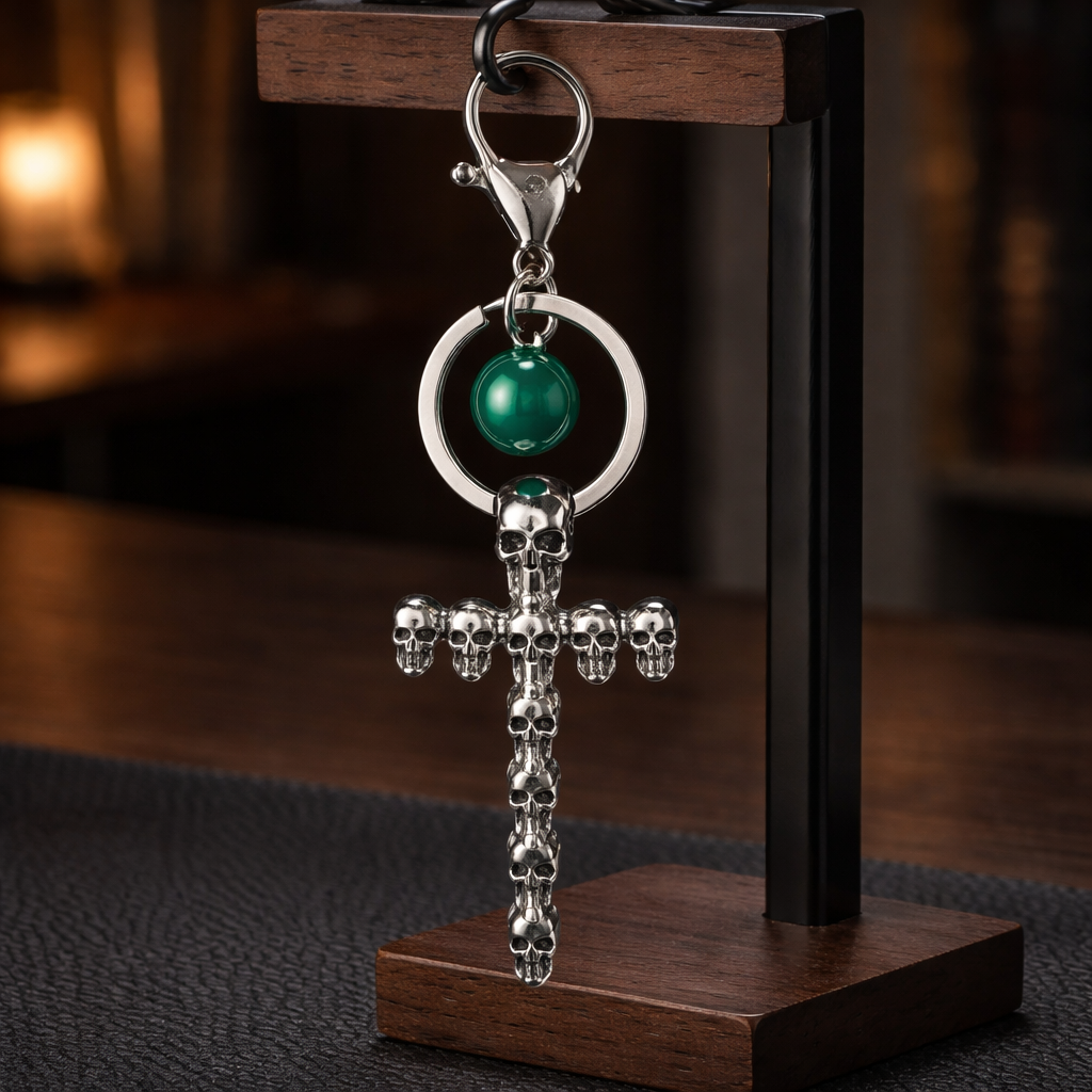 GREEN AVENTURINE SKULL KEYCHAIN