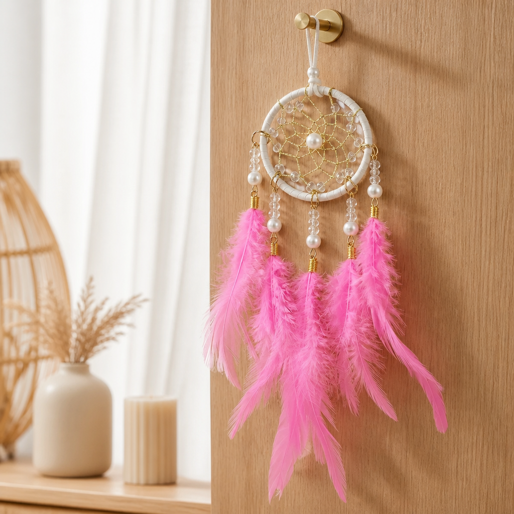 DREAM CATCHER PINK WITH PEARLS AND BLING