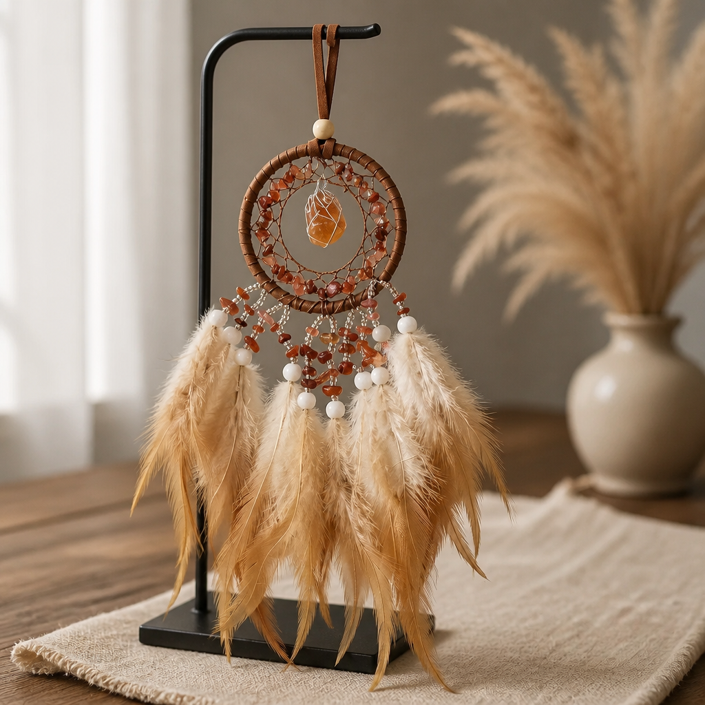 DREAM CATCHER BROWN WITH CARNELIAN STONES