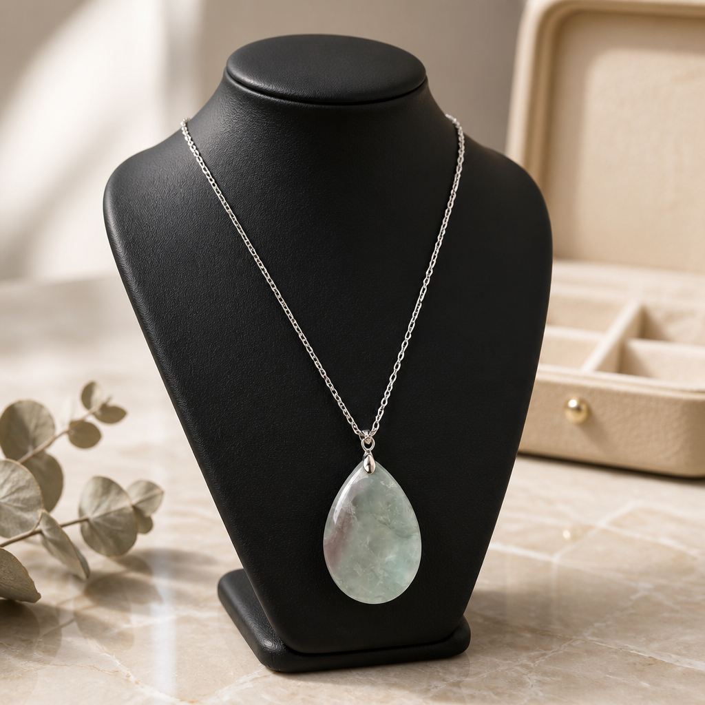 GREEN FLUORITE TEARDROP NECKLACE