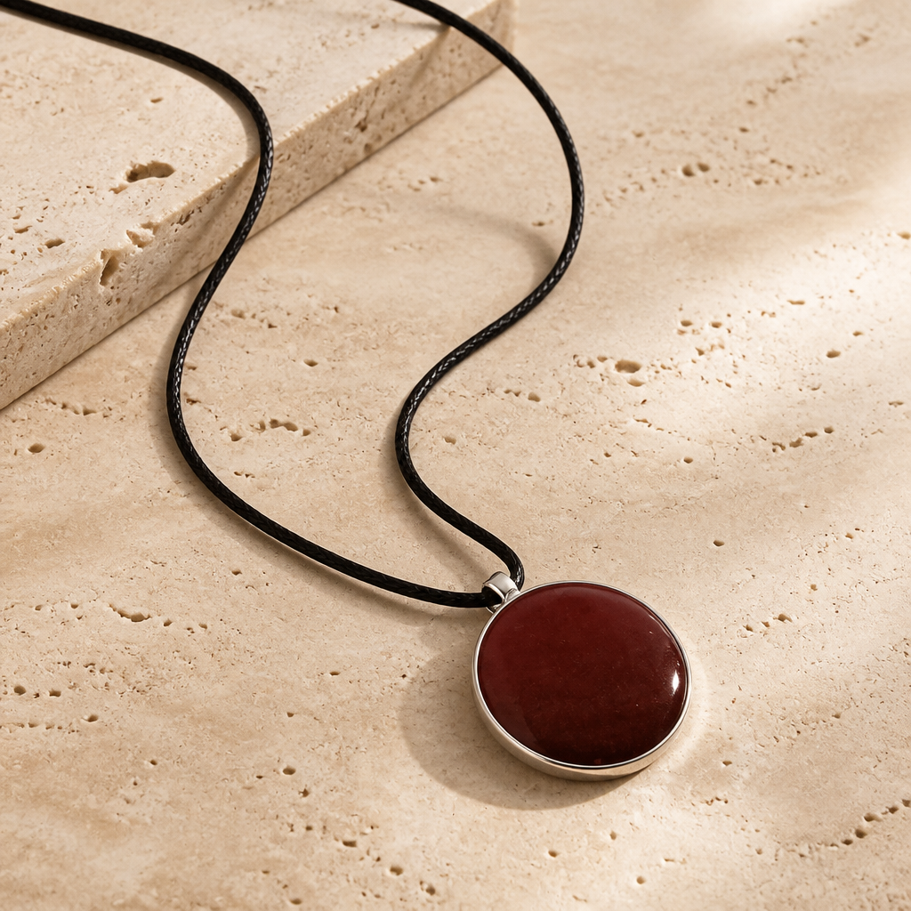 CARNELIAN PENDANT ON BLACK CORD CHAIN