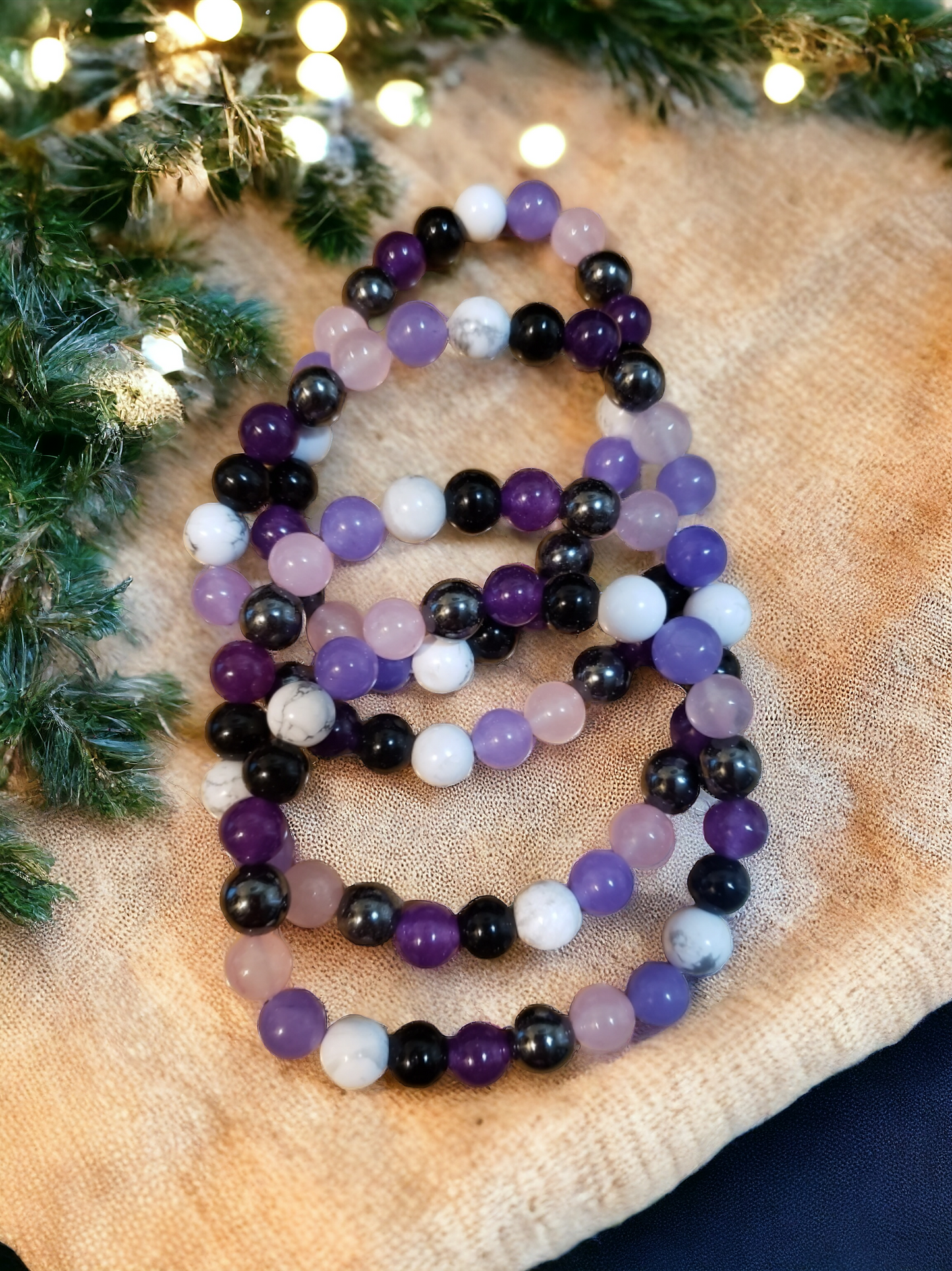 ANXIETY BRACELET - Amethyst-Rose Quartz-Howlite-Lepidolite-Black Tourmaline-Hematite