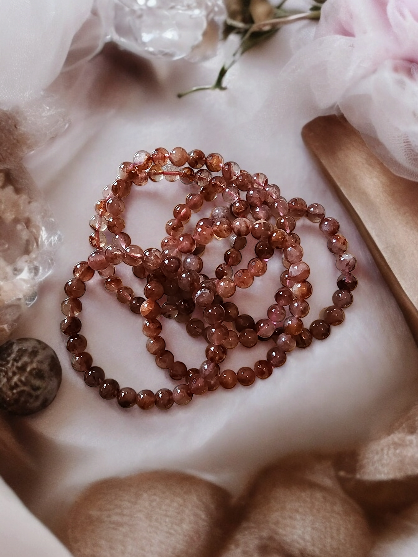STRAWBERRY AND FIRE QUARTZ COMBO BRACELET