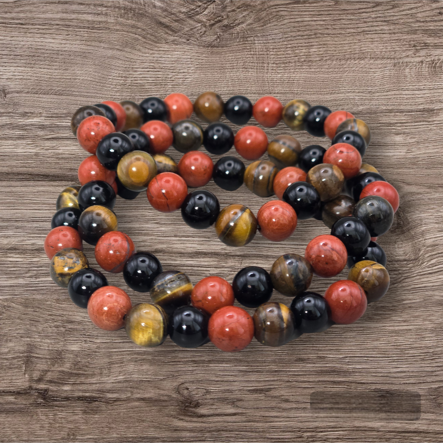 INNER POWER BRACELET BLACK ONYX-GOLD TIGER EYE-RED JASPER