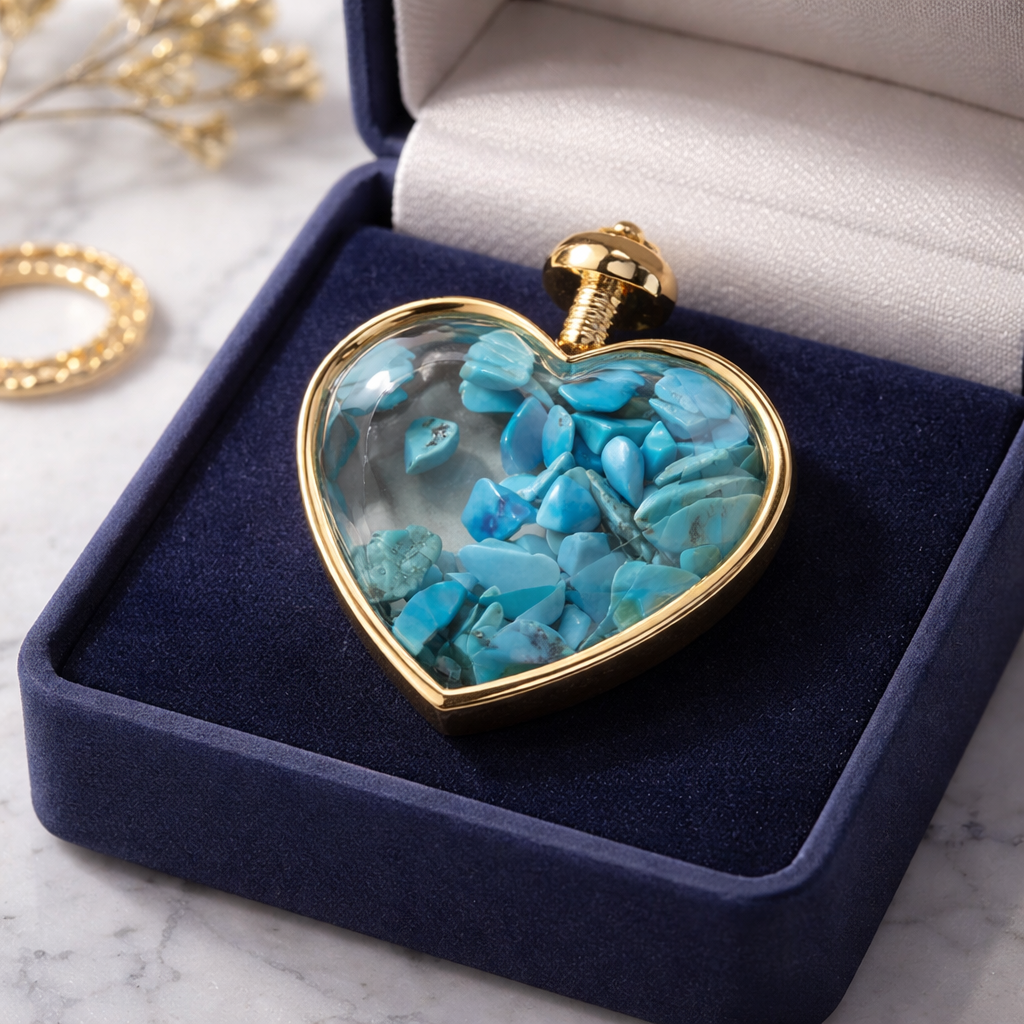 TURQUOISE GOLD HEART CHIP PENDANT