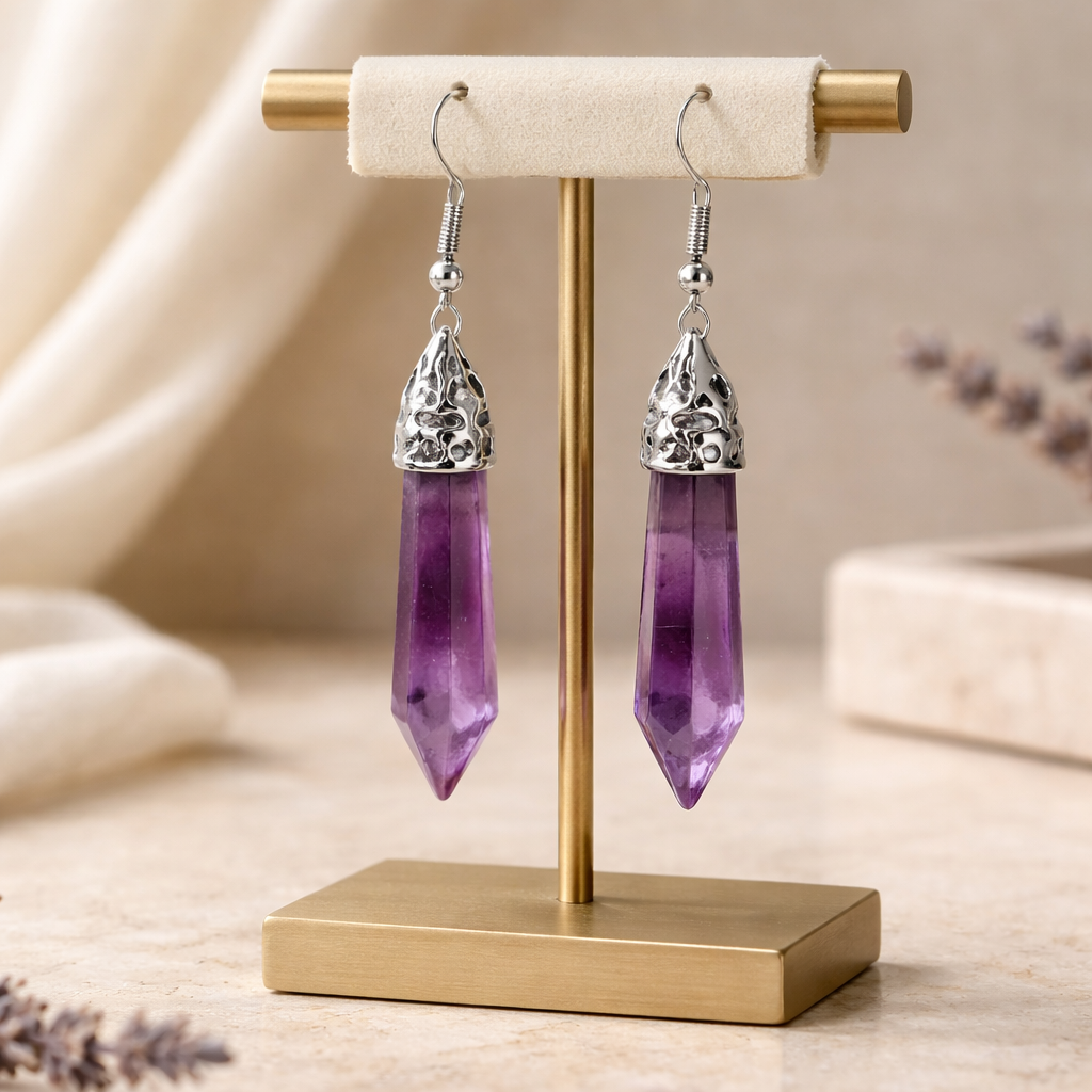 AMETHYST POINT DANGLE EARRINGS