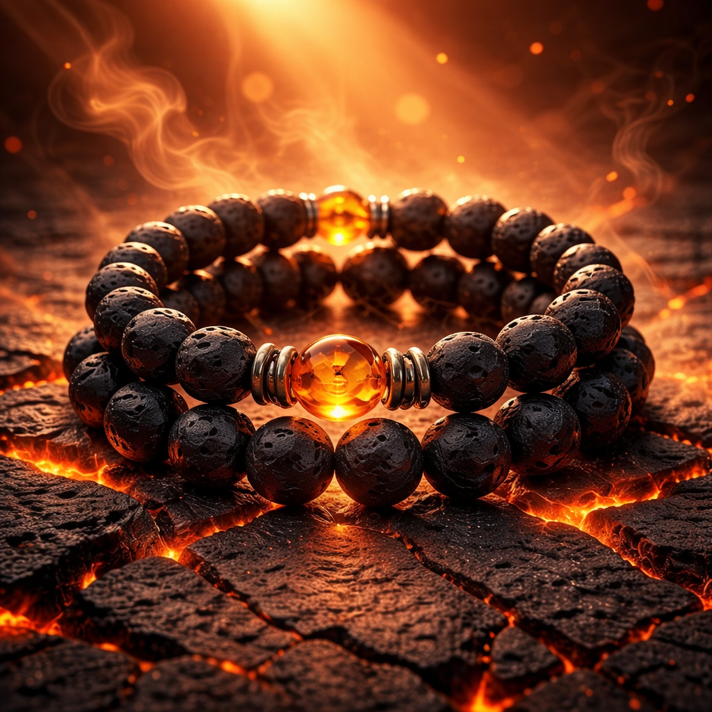 LAVA STONE ESSENTIAL OIL DIFFUSER BRACELET WITH AMBER STONE