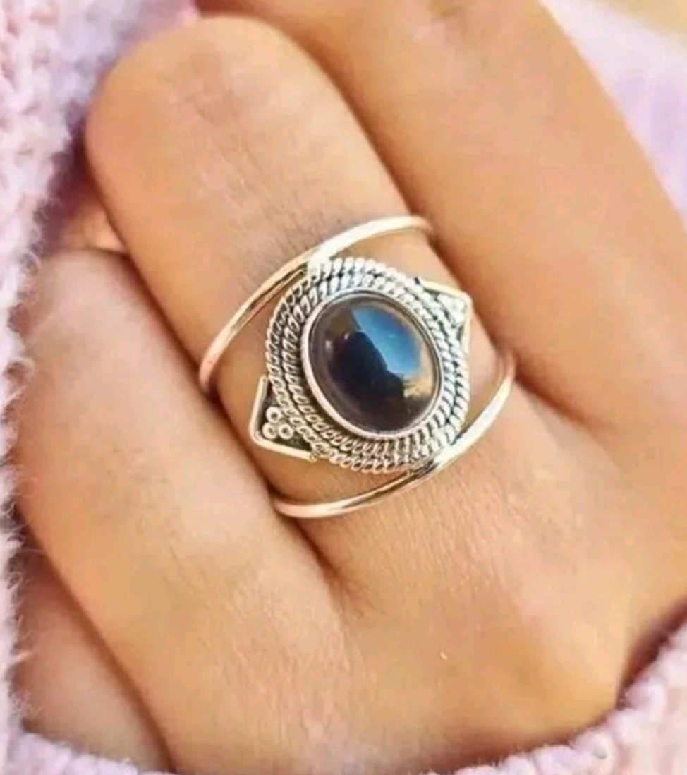 Black Agate Inlaid Ring