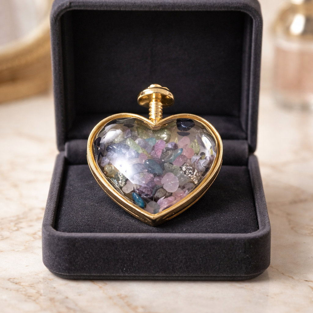 MULTI COLORED TOURMALINE GOLD HEART CHIP PENDANT