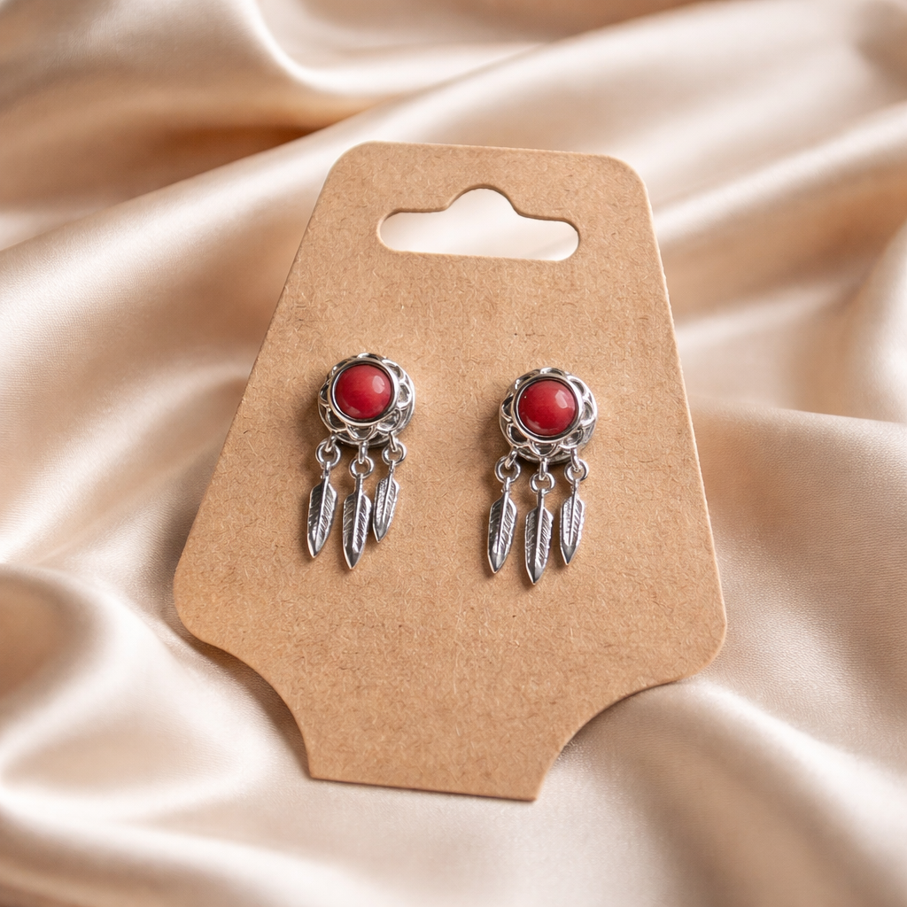 RED CORAL STERLING SILVER EARRINGS