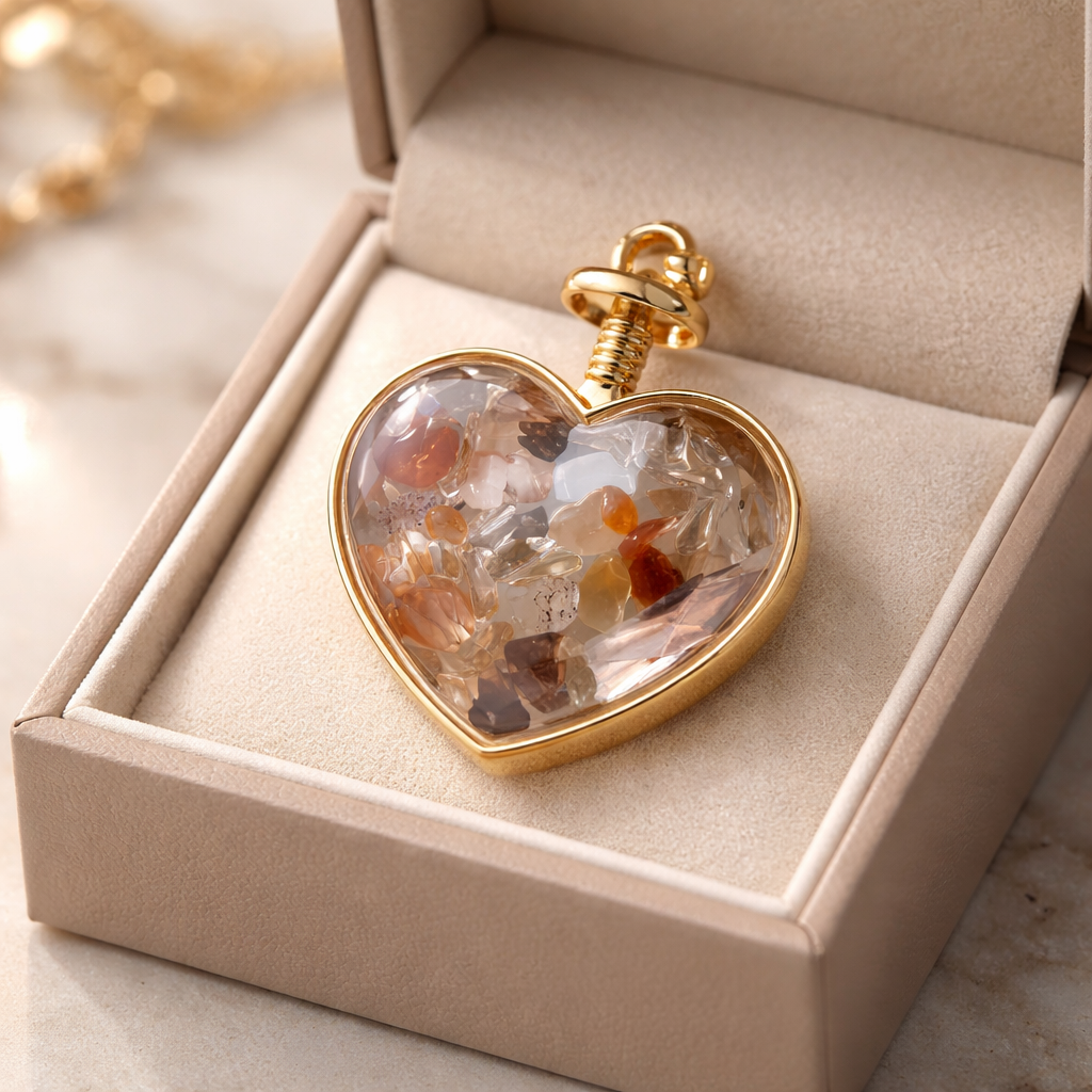 CARNELIAN GOLD HEART CHIP PENDANT