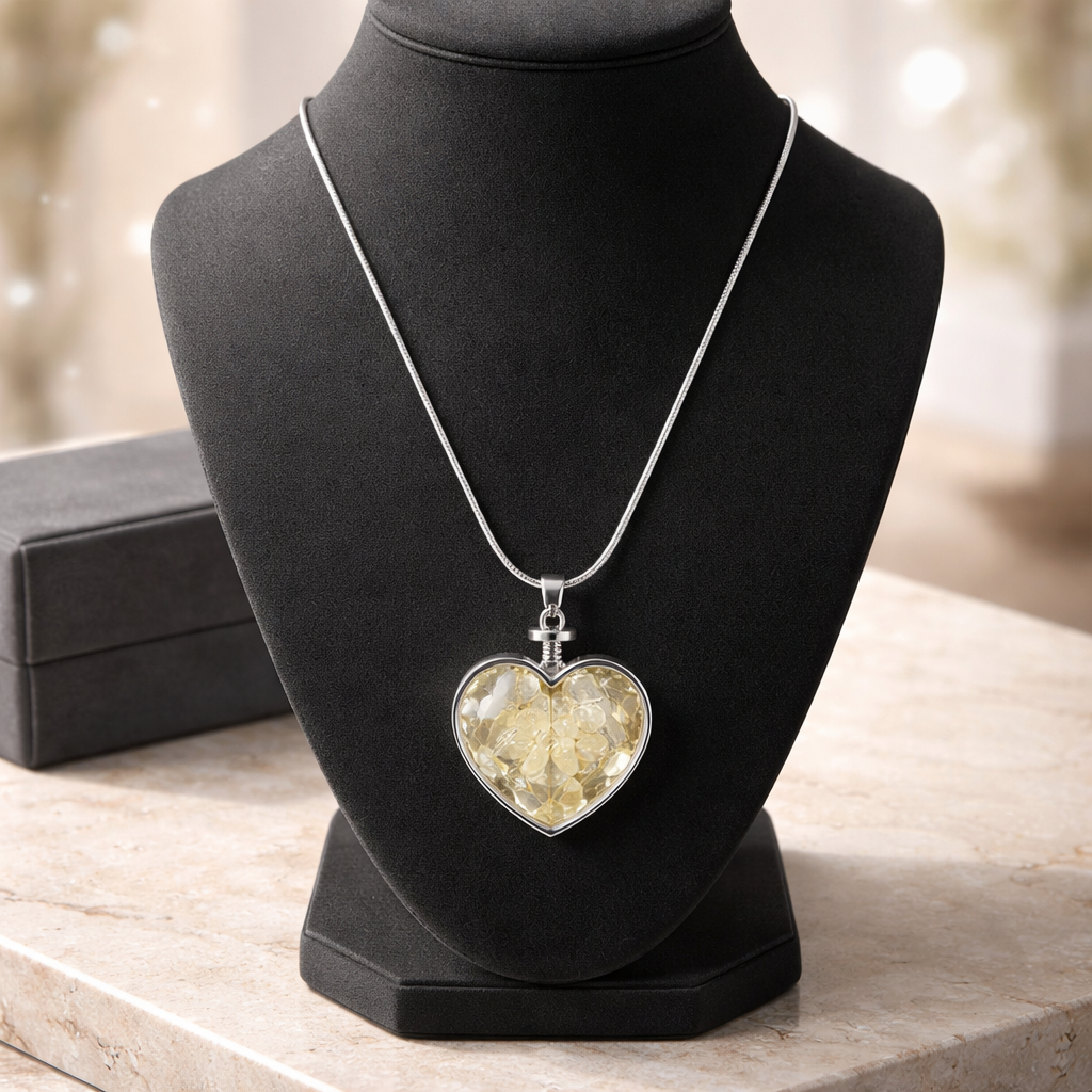 CITRINE CHIP PENDANT ON STAINLESS STEEL CHAIN