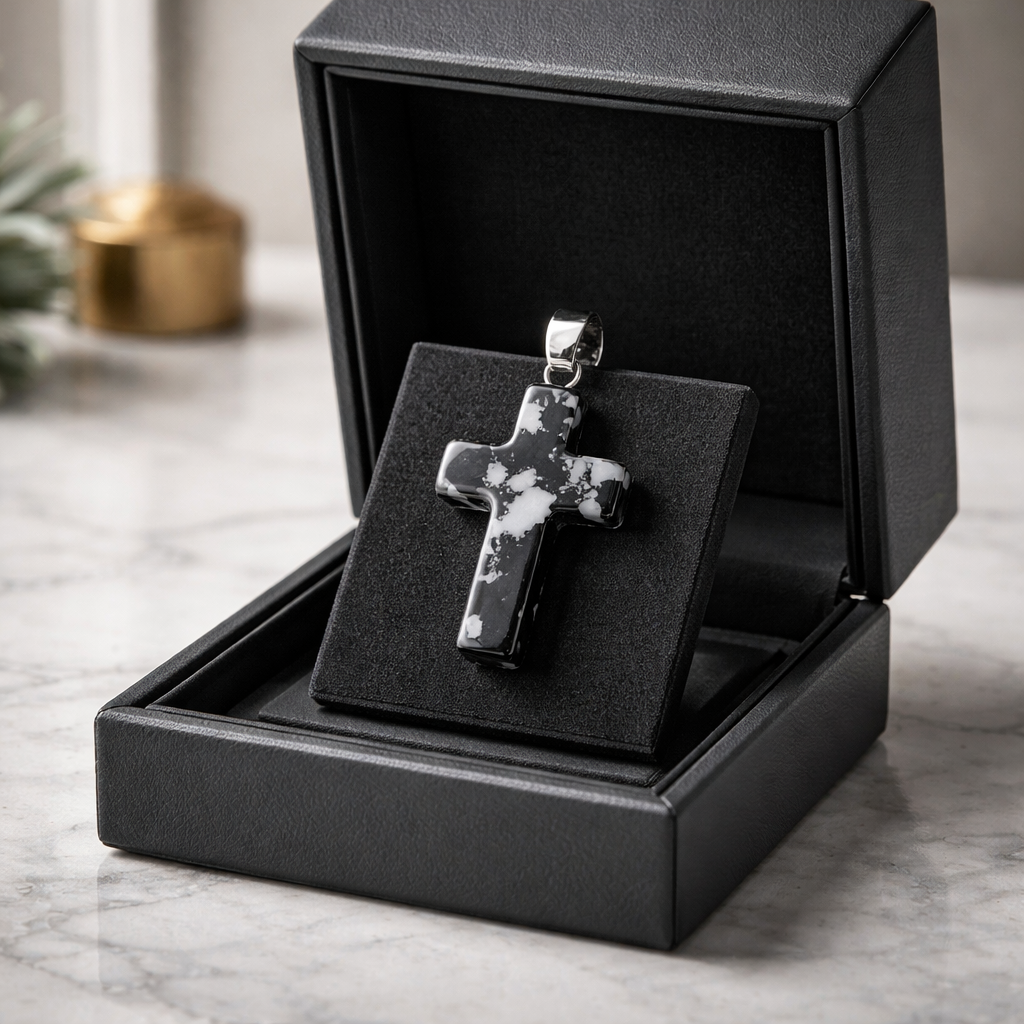 SNOWFLAKE OBSIDIAN CROSS PENDANT
