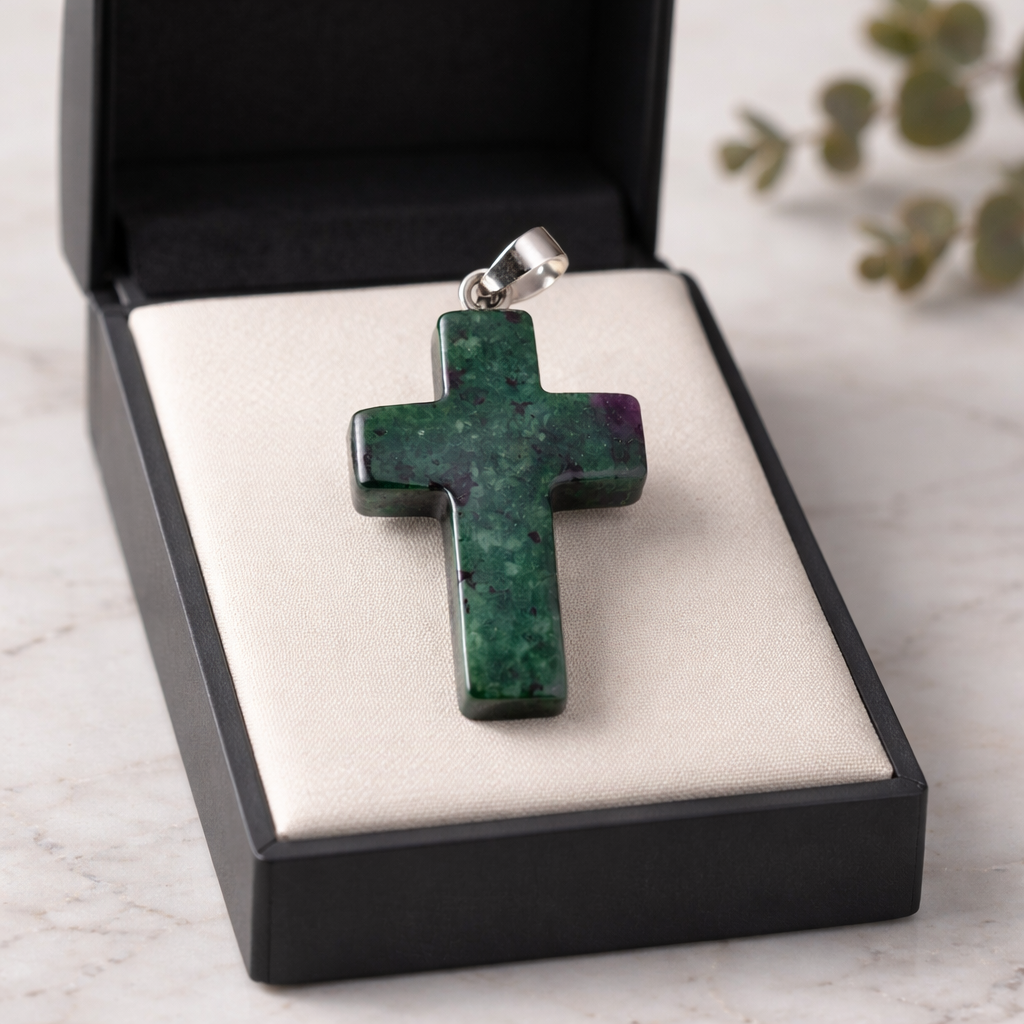 RUBY ZOISITE CROSS PENDANT
