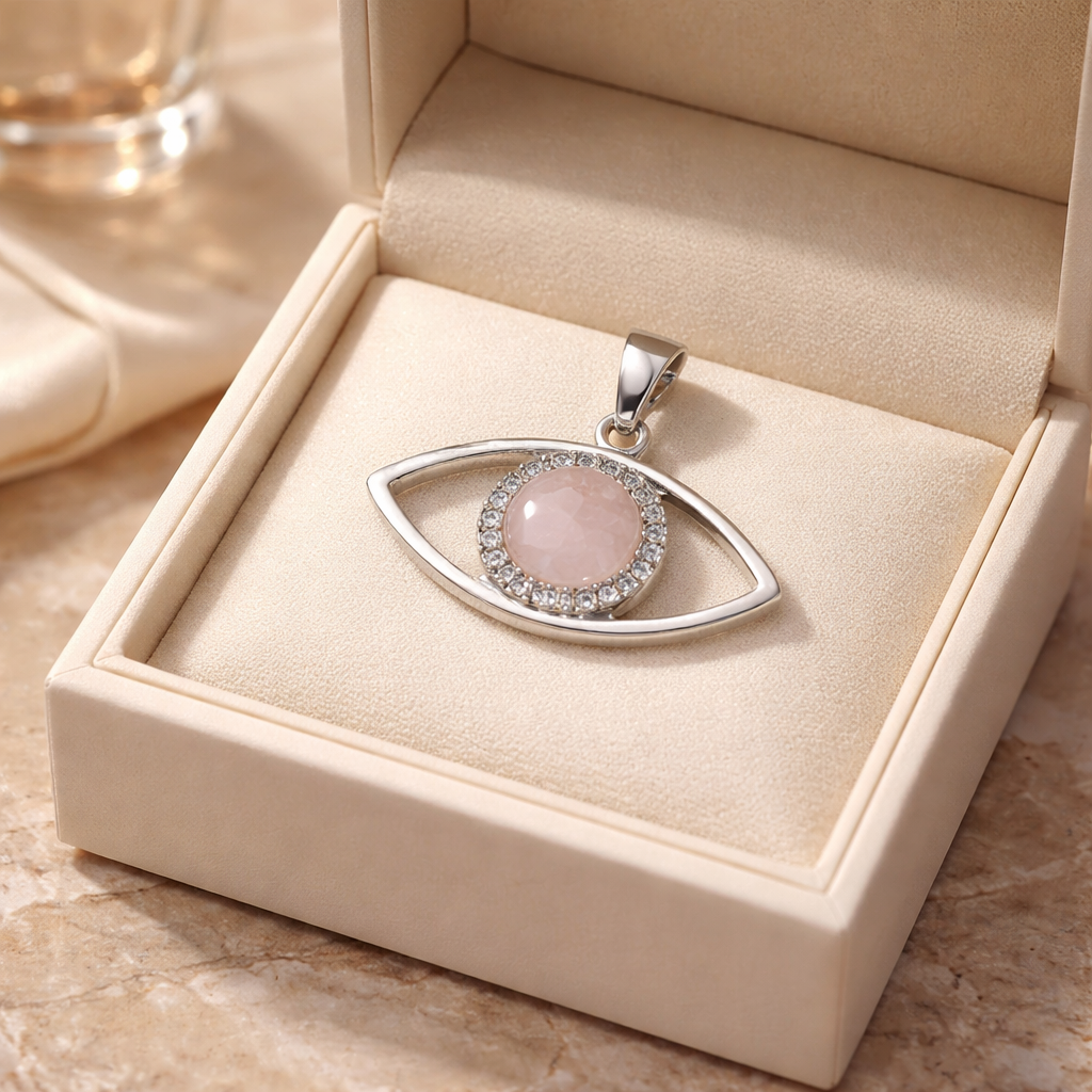 ROSE QUARTZ EVIL EYE PENDANT