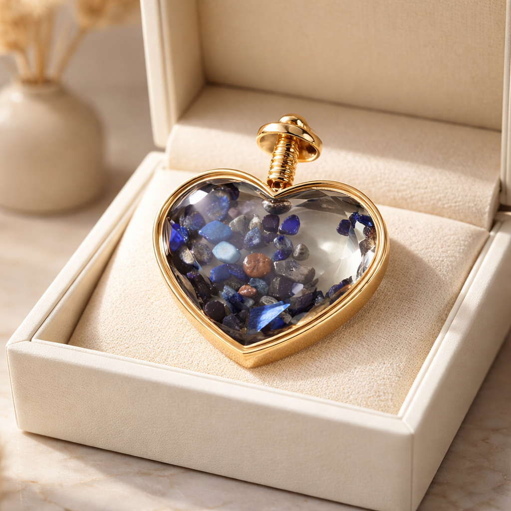 LAPIS LAZULI GOLD HEART CHIP PENDANT