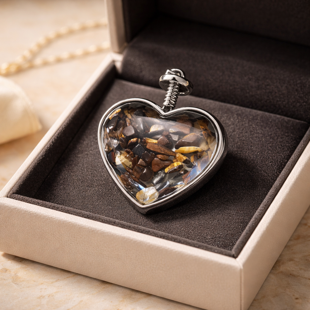 TIGEREYE SILVER HEART CHIP PENDANT