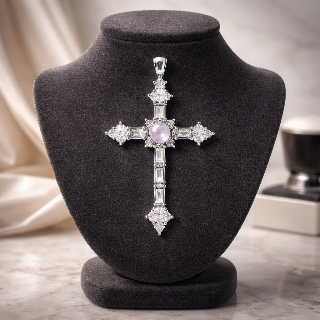 ROSE QUARTZ CROSS PENDANT