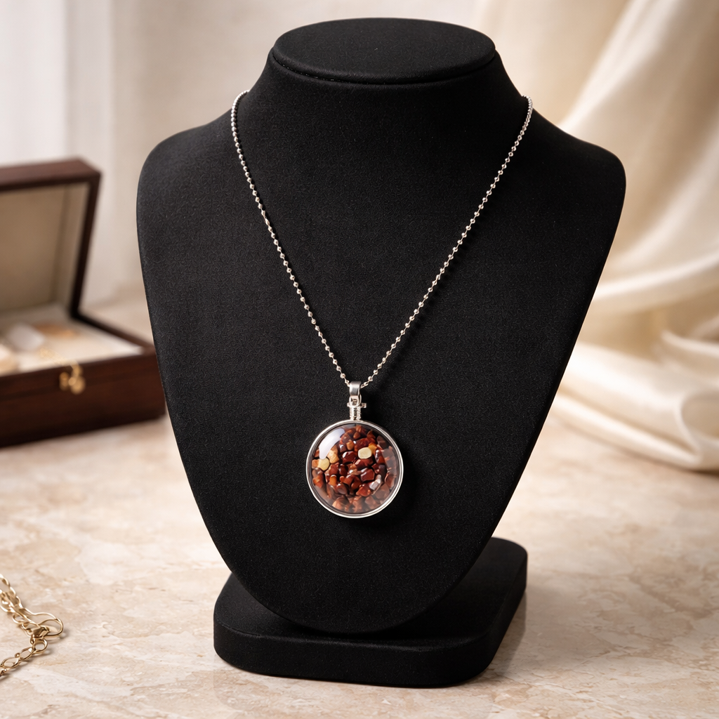 RED JASPER CHIP PENDANT ON 2.4 MM BALL CHAIN