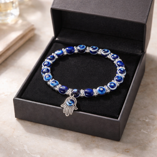 EVIL EYE BRACELET WITH HAMSA HAND CHARM