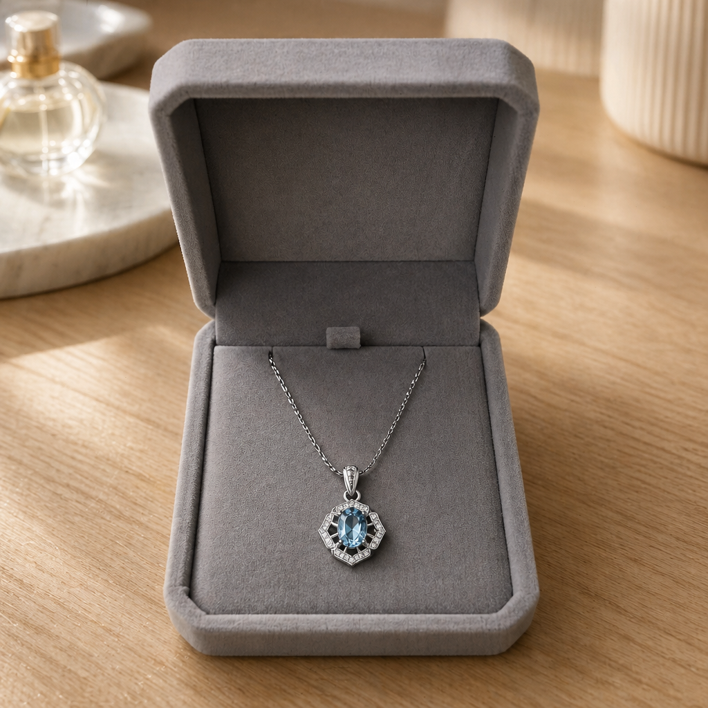 BLUE TOPAZ STERLING SILVER NECKLACE 19 INCH CHAIN