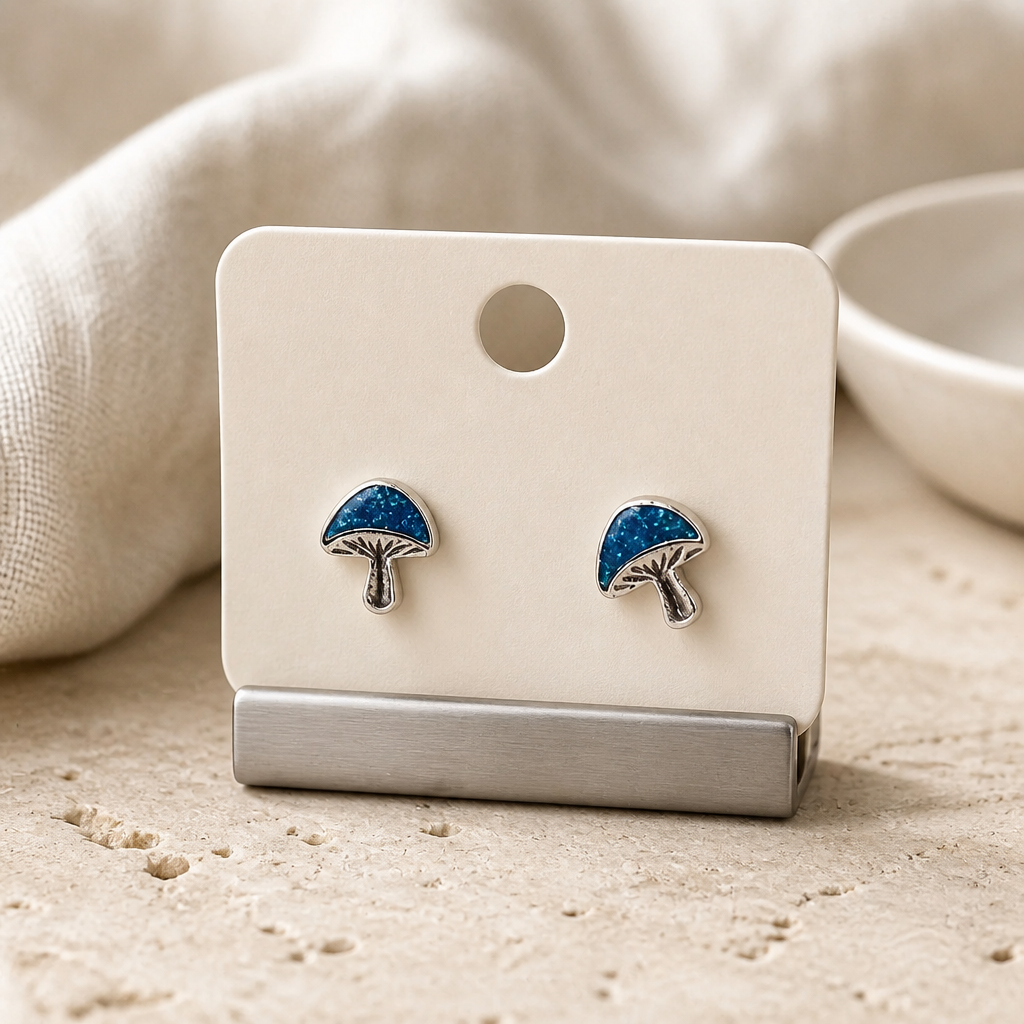 BLUE MUSHROOM STUD EARINGS