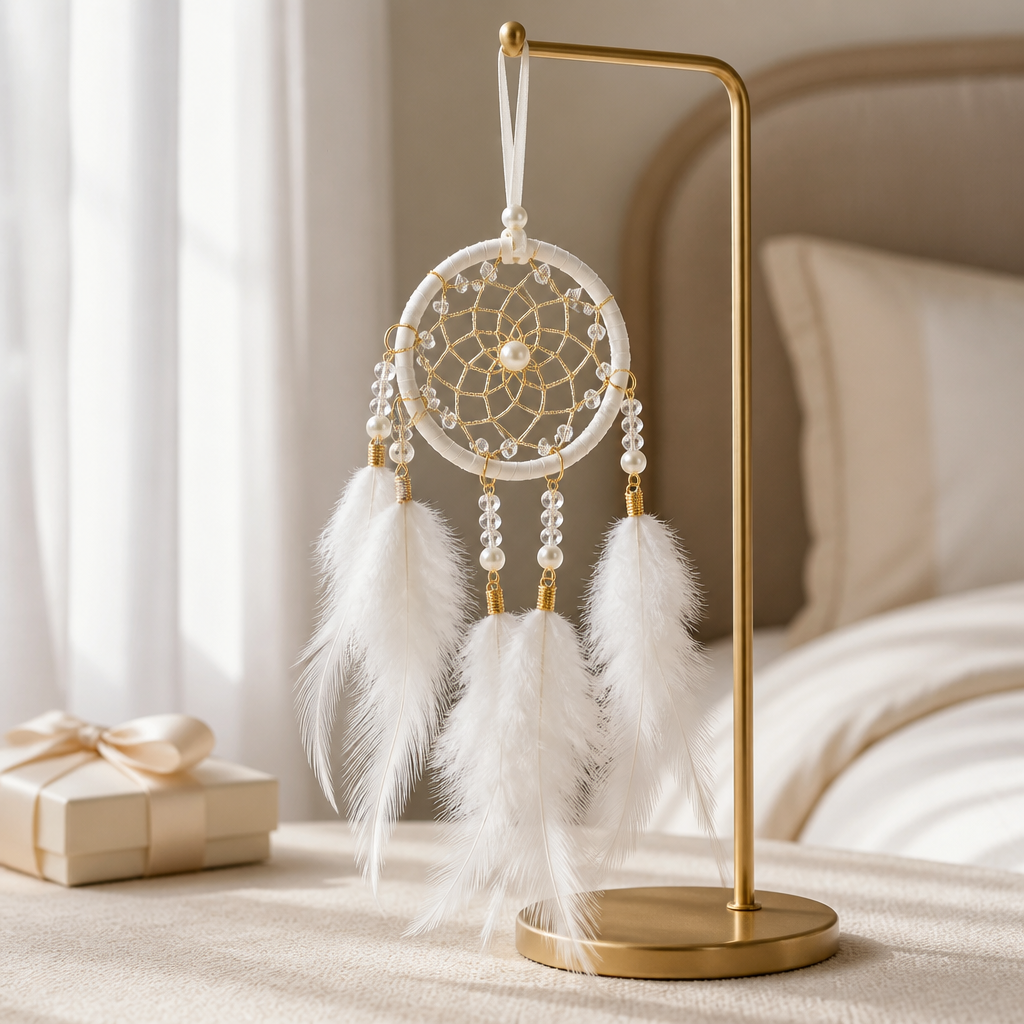 DREAM CATCHER WHITE WITH PEARLS AND BLING
