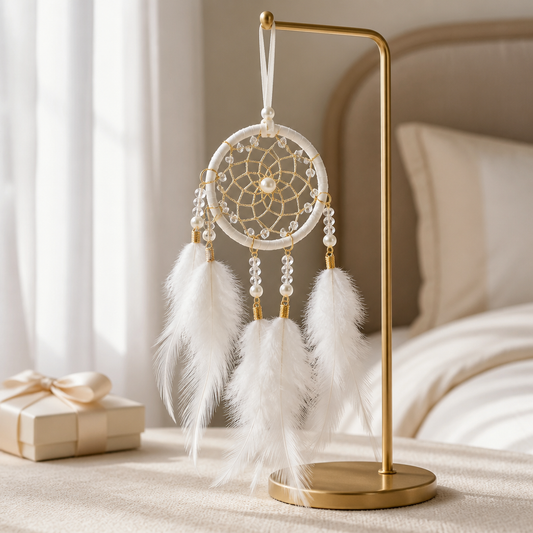 DREAM CATCHER WHITE WITH PEARLS AND BLING