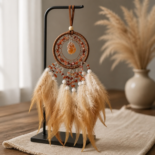 DREAM CATCHER BROWN WITH CARNELIAN STONES