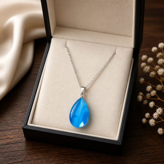 BLUE AGATE PENDANT ON STAINLESS STEEL CHAIN