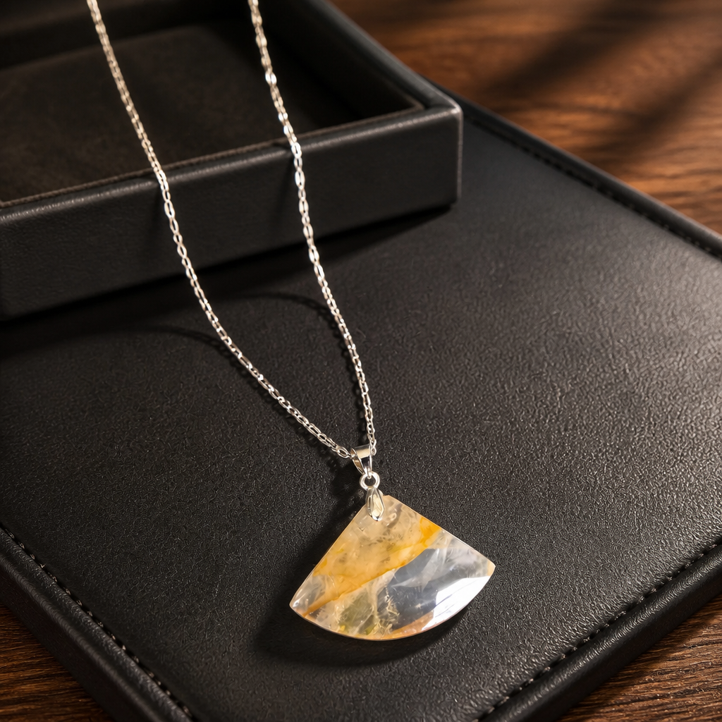 GOLDEN RUTILE PENDANT ON STAINLESS STEEL CHAIN