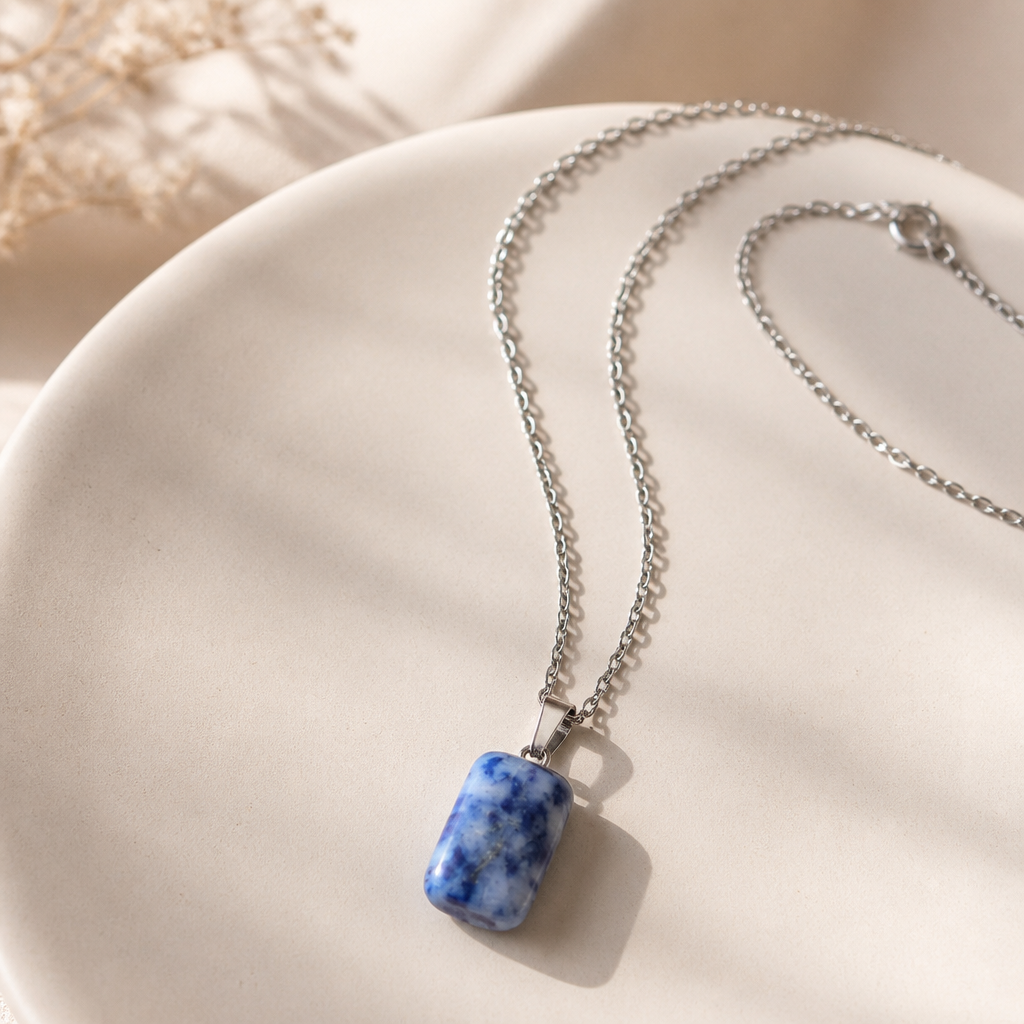 SODALITE CUBE ON STAINLESS STEEL CHAIN