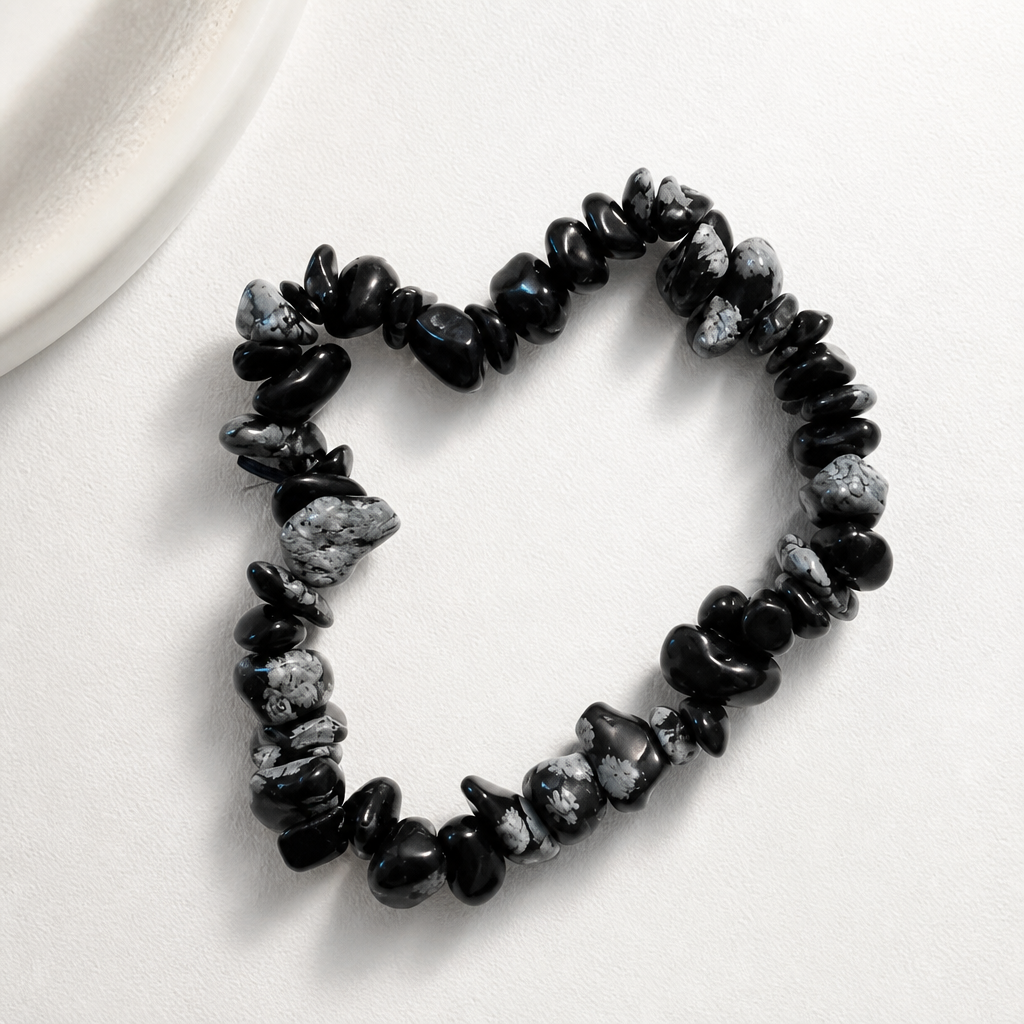 SNOWFLAKE OBSIDIAN CHIP BRACELET