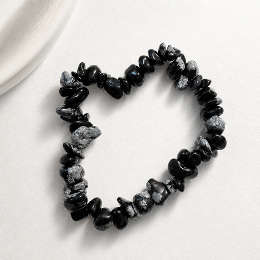 SNOWFLAKE OBSIDIAN CHIP BRACELET