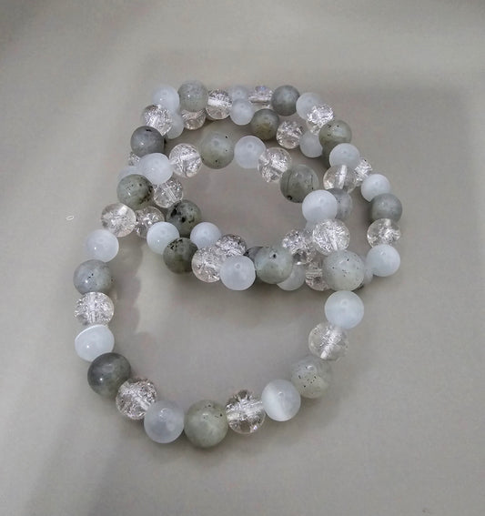 LABRADORITE-CRACKLE QUARTZ-SELENITE BRACELET/LIGHT WORKER