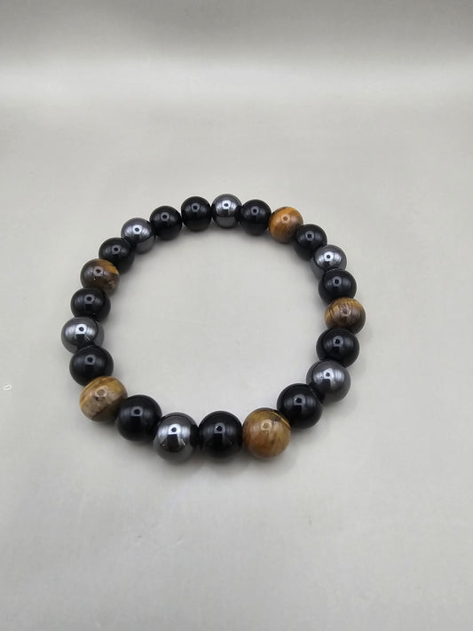 HEMATITE-TIGER EYE-BLACK OBSIDIAN BRACELET