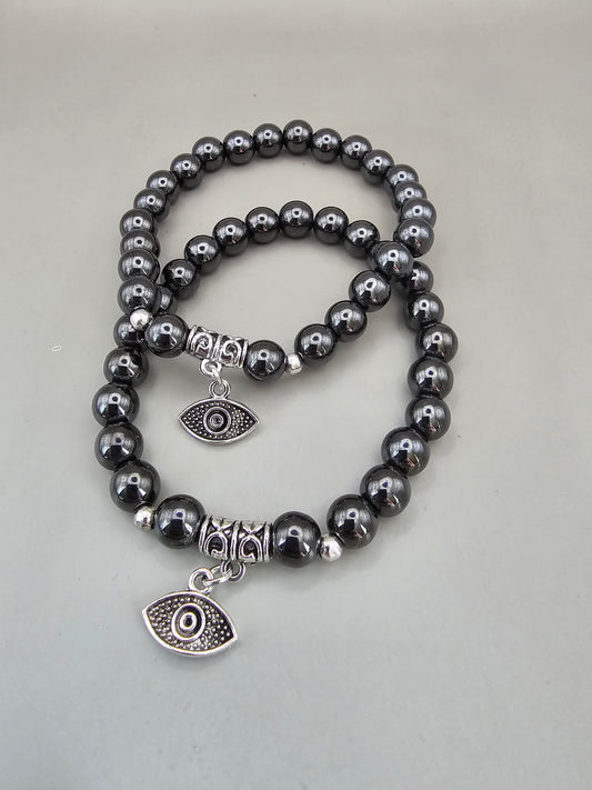 HEMATITE WITH EVIL EYE CHARM