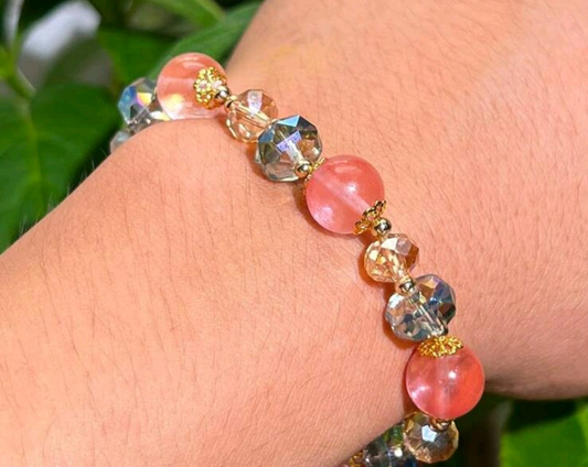 GLASS BRACELET COLORFUL AND STRAWBERRY QUARTZ