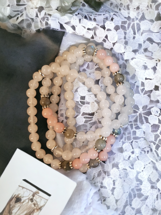 MOONSTONE-LABRADORITE-ROSE QUARTZ BRACELET