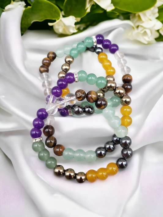 GOOD LUCK BRACELET - Amethyst-Aventurine-Pyrite-Citrine-Hematite-Clear Quartz-Tiger Eye-Chrysoprase
