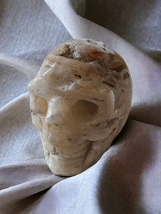 FLOWER AGATE DRUZY SKULL CARVING