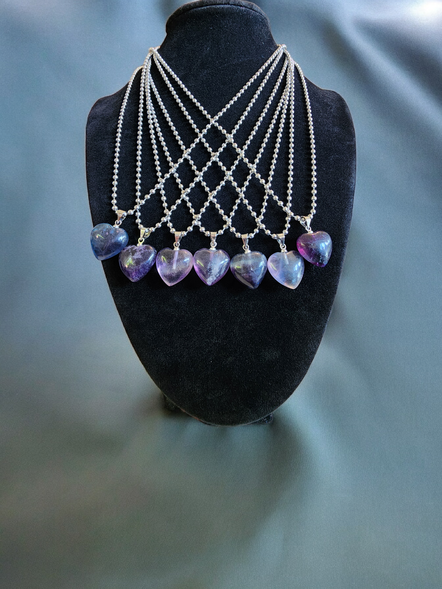 FLUORITE HEART 2.4 MM BALL CHAIN