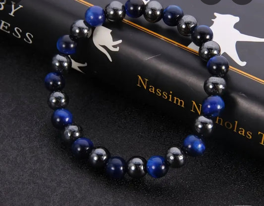 HEMATITE AND BLUE TIGER EYE BRACELET