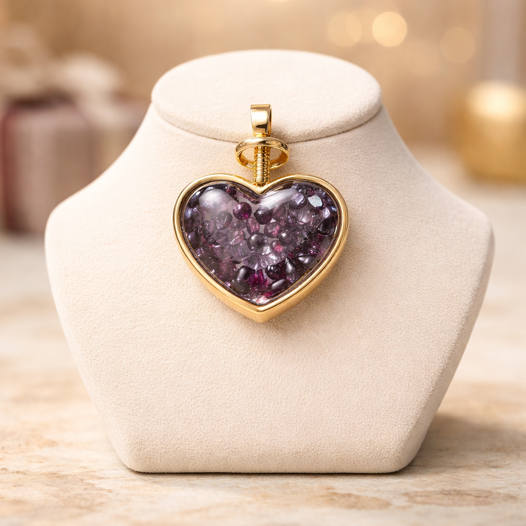 GARNET GOLD HEART CHIP PENDANT