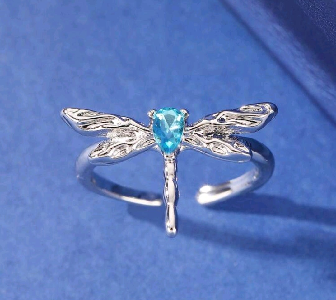 Rhinestone Dragonfly Open Ring