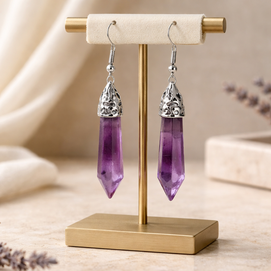 AMETHYST POINT DANGLE EARRINGS