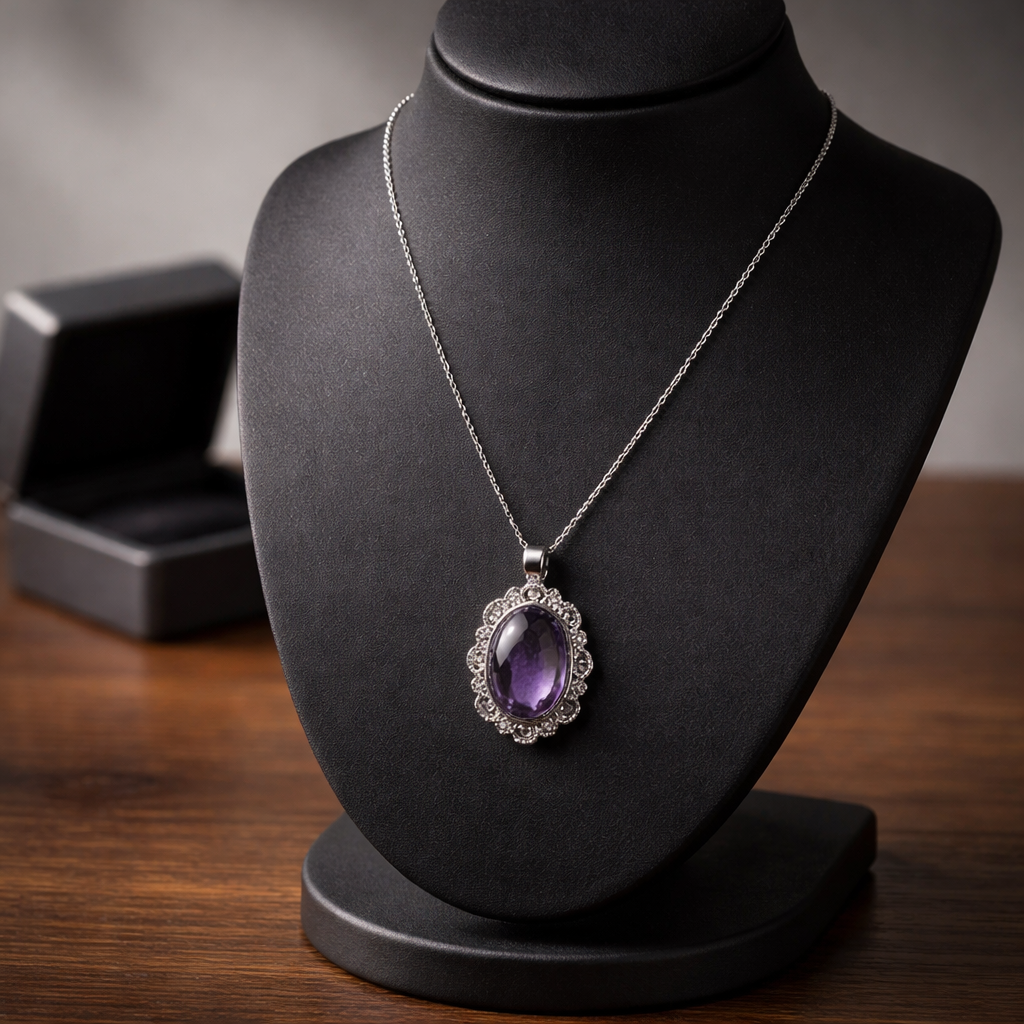 STERLING SILVER 16" CHAIN WITH PURPLE FLUORITE PENDANT