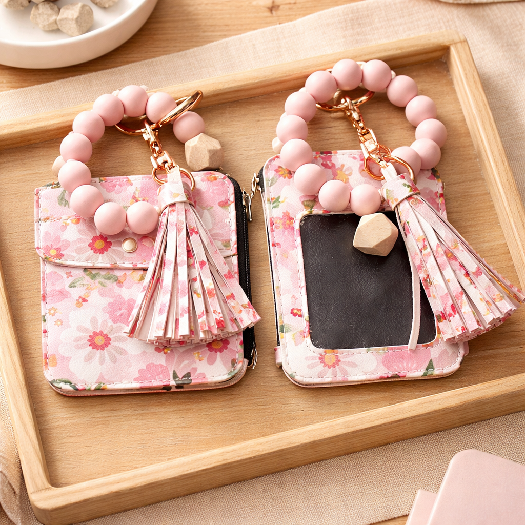 LEATHER WRISTLET WITH KEYCHAIN VARIETY OF COLORS