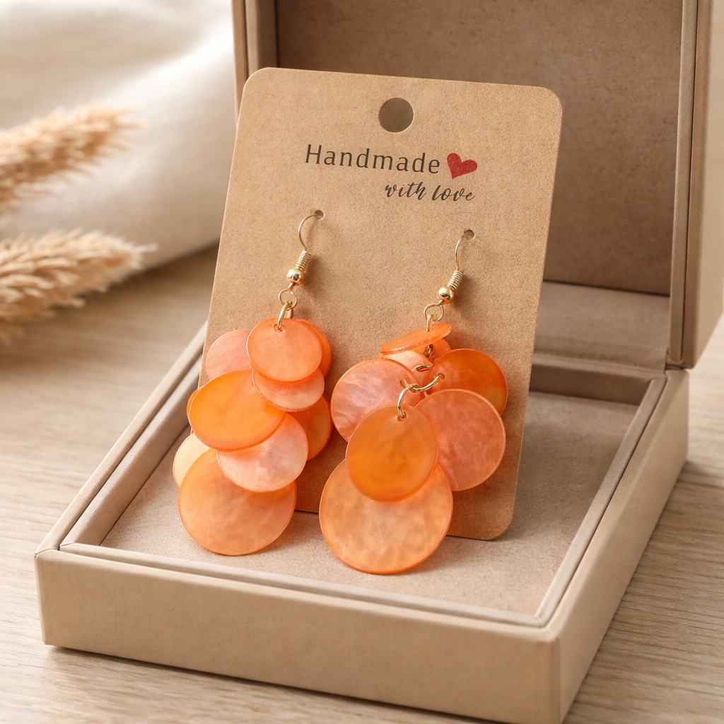 ORANGE SHELL DANGLE EARRINGS