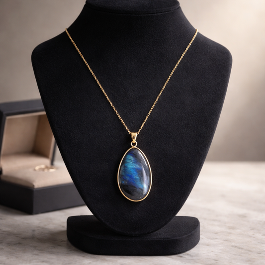 STERLING SILVER GOLD PLATED 16" CHAIN WITH LABRADORITE PENDANT